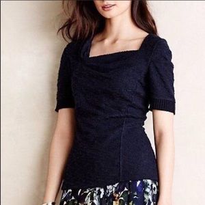 Anthropologie | Navy Textured Asymmetrical Top L